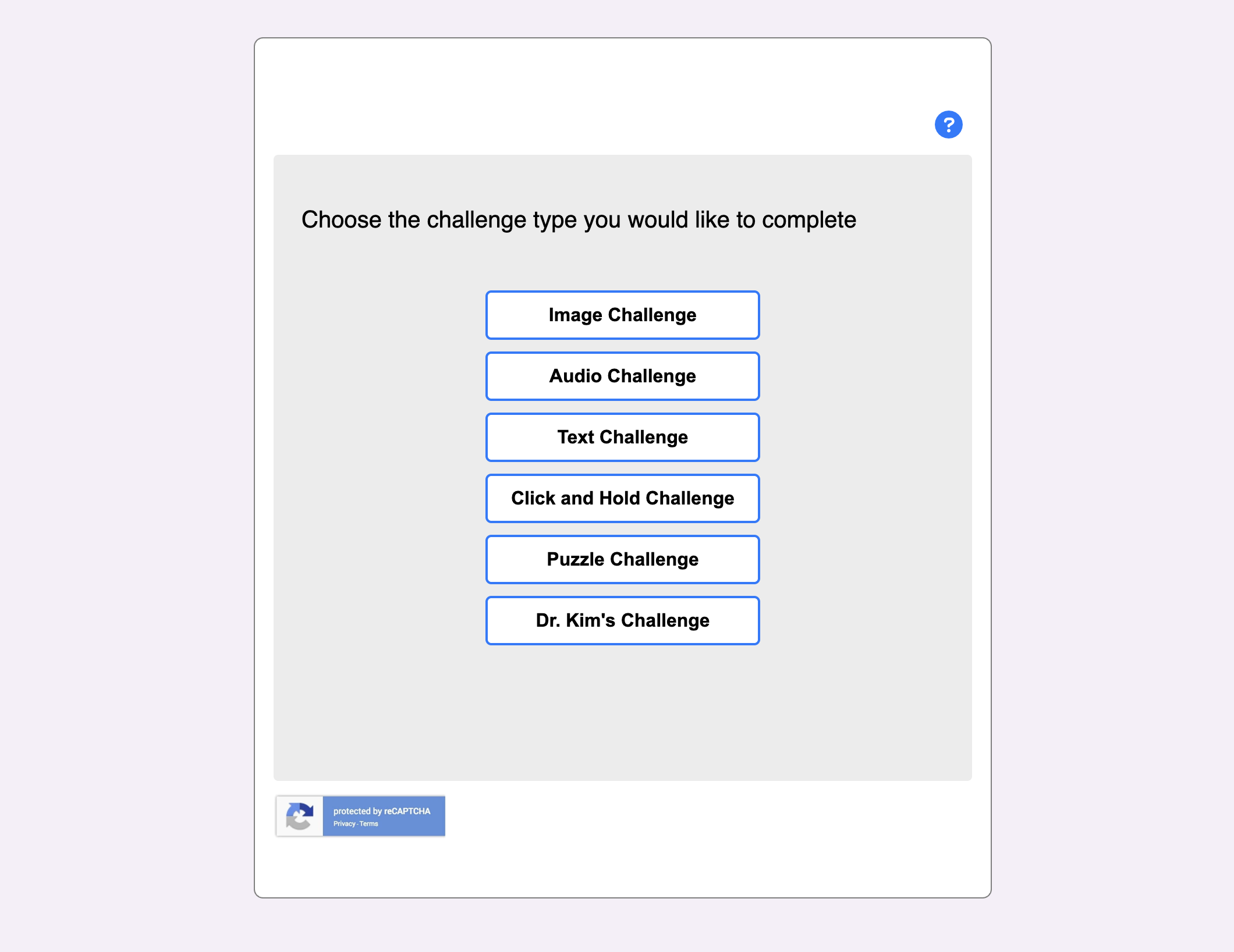 reCAPTCHA challenge selection screen